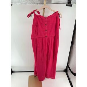 Mlle Gabrielle Jumpsuit Womens Size 3X Red V Neck Sleeveless Casual Button Front